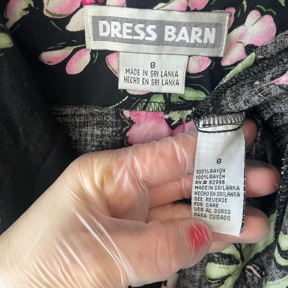 VTG 90S DRESSBARN moody pink Floral Black button dress cross back sz 8 50s 60s - Picture 9 of 11